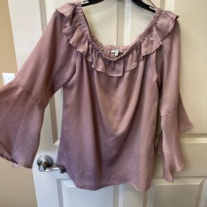 JODIFL Mauve Ruffle Neck Blouse